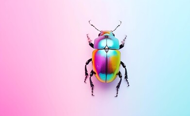 Creative Animal Concept. Macro shot of blue beetle over bright pastel background. Generative AI.