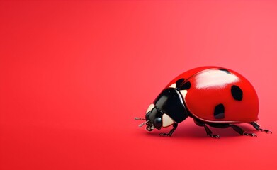 Fototapeta premium Creative Animal Insect Concept. Ladybird over red pastel bright background. Generative AI.
