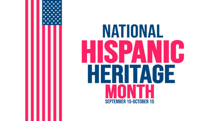 National Hispanic Heritage Month celebration usa flag background, typography, banner, placard, card, and poster design template. is annually celebrated from September 15 to October 15 in the USA.