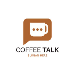 COFFE TALK LOGO VECTOR ILLUSTRATION, COFFEE MUG AND CHAT BUBBLE LOGO CONCEPT