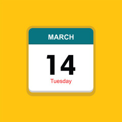 tuesday 14 march icon with black background, calender icon