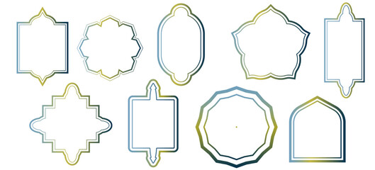  Islamic frames gradient vector set. Arabic gold door and window silhouette