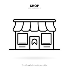 Shop flat black and colorful icons. Thin line symbol for design logo or icon. Visit card shopping, etc. Single high-quality outline symbol for web page or mobile app. Shop outline pictogram.