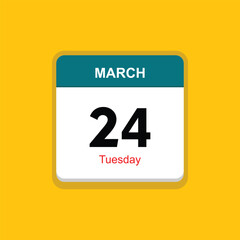 tuesday 24 march icon with black background, calender icon