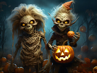 halloween scene with pumpkin
