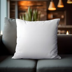 Blank white Pillow Mockup, minimalistic home architecture, lounge, Product photography