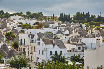 Generic view of Alberobello with trulli roofs and terraces, Apulia region