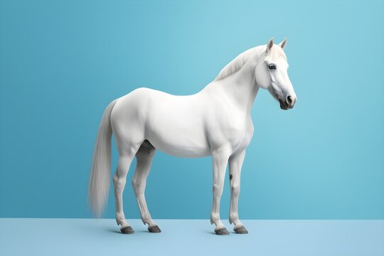 a white horse standing on a blue background © Dumitru