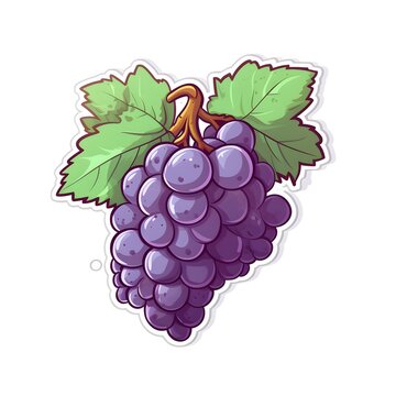 a purple grape with green leaves