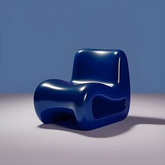 a blue chair on a white surface
