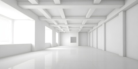 a white room with windows and a tile floor