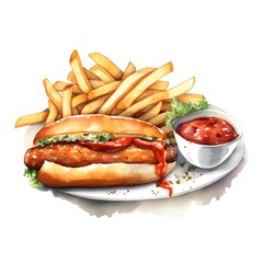 a hot dog and french fries on a plate