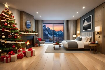 living room with christmas tree