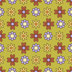 Retro style seamless vector pattern with flowers