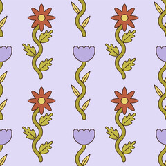 Retro style seamless vector pattern with flowers