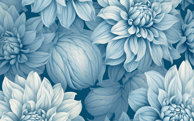leaf pattern blue floral fabric seamless illustration design background flower vintage. Generative AI.
