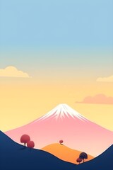Mount Fuji with a pink and blue sky