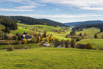 View into the autumnal Jostal in the Black Forest near Titisee-Neustadt, Breisgau-Hochschwarzwald,...