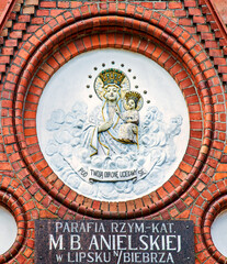 General view and architectural details in close-up and interior of the Catholic Church of Our Lady of the Angels built in 1914 in Lipsk, Podlasie, Poland.