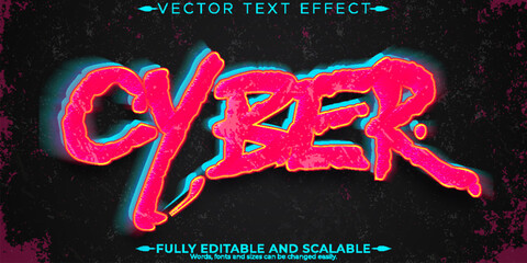 Cyber text effect, editable future and neon text style