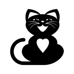 Black cat sitting icon. Vector template on transparent background