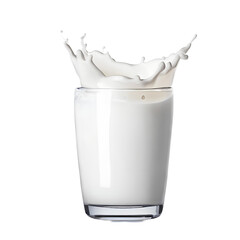 A Glass of milk with splash isolated on transparent background with empty space Generative AI