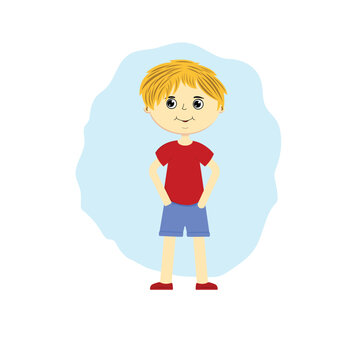 Happy little boy.A baby boy is pictured in a red blouse and blue shorts.Vectoe illustration EPS 10