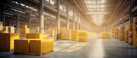 a warehouse with lots of boxes on the floor