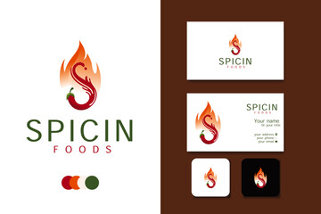 spicy food logo design vector template and business card with editable text