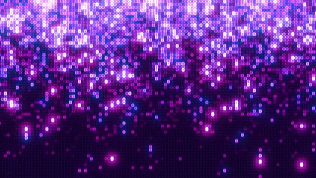 Glowing neon LED light cubes falling data down. Abstract Christmas decoration design background video animation with infinite loop.