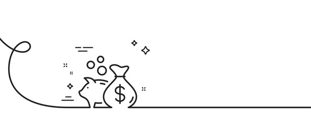 Loan line icon. Continuous one line with curl. Business mortgage sign. Piggy bank symbol. Loan single outline ribbon. Loop curve pattern. Vector