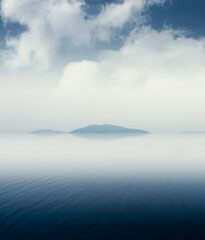 minimal zen landscape with water and island