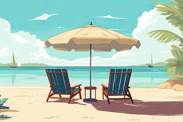 umbrella on paradise beach summer vacation illustration