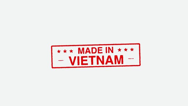 Close Up Real Hand Stamping Made In Vietnam Stamp on White Background