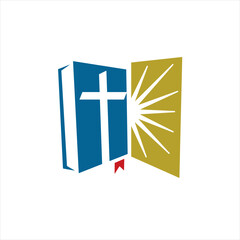 Bibble with Cross and Sun Ligth. Church Logo Design