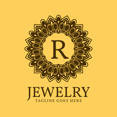 letter R circular vintage border initial vector logo design