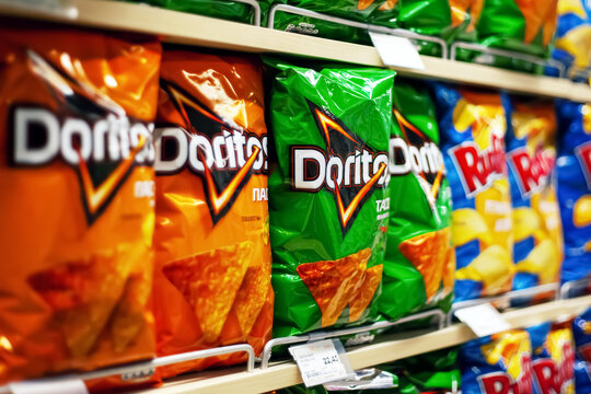 Istanbul, Beylikduzu - Turkey - 05.19.2023: Snack Shelf View, Chips.