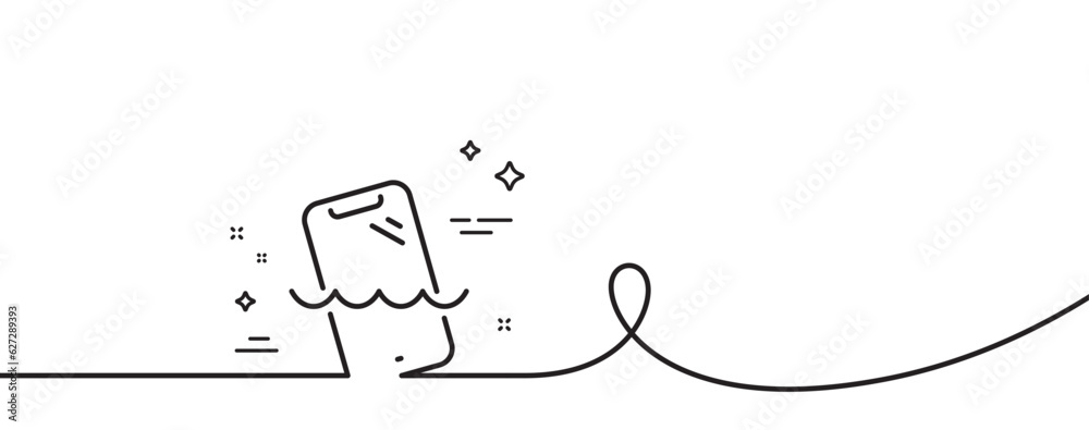 Poster smartphone waterproof line icon. continuous one line with curl. phone sign. mobile device symbol. sm