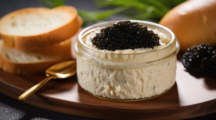 Fototapeta na wymiar Black caviar. Sandwich with black caviar. Sandwiches with caviar. Caviar and bread