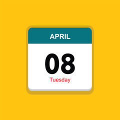 tuesday 08 april icon with yellow background, calender icon