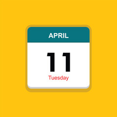 tuesday 11 april icon with yellow background, calender icon