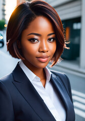 Fototapeta premium Portrait of a beautiful young african american business woman outdoors. Generative AI