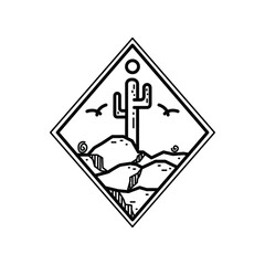 Badges and emblem nature cactus monoline line art style logo