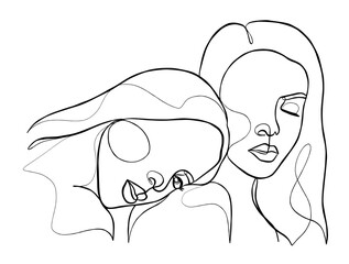 Continuous one line drawing of girl best friends illustration. Vector illustration.