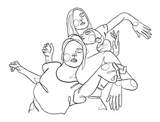 Continuous one line drawing of girl best friends illustration. Vector illustration.