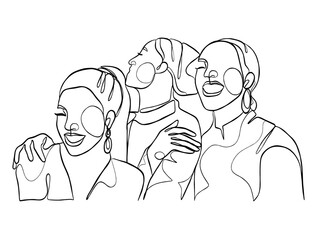 Continuous one line drawing of girl best friends illustration. Vector illustration.