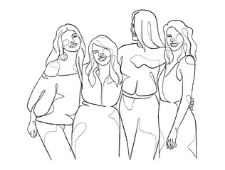Continuous one line drawing of girl best friends illustration. Vector illustration.