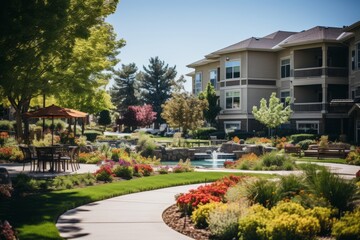 Suburban Apartment Complex With Landscape, Generative AI