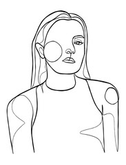 Continuous one line drawing of minimalist woman. Vector illustration.