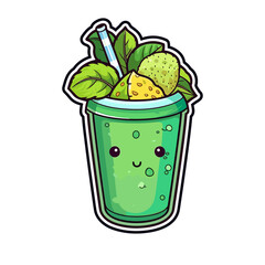 043. green smoothie  sticker cool colors clip art illustration. Transparent background. Generative Ai